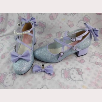Lolita Glitter Shoes (Silver x purple bow)