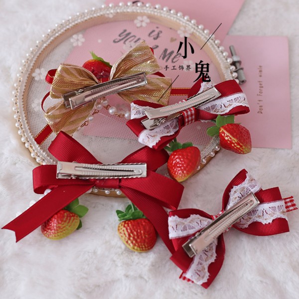 4 x Strawberry Hair Clips Hair Grips Clips Slides 